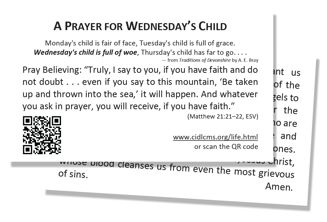 Illustration of A Prayer for Wednesday's Child Prayer Card